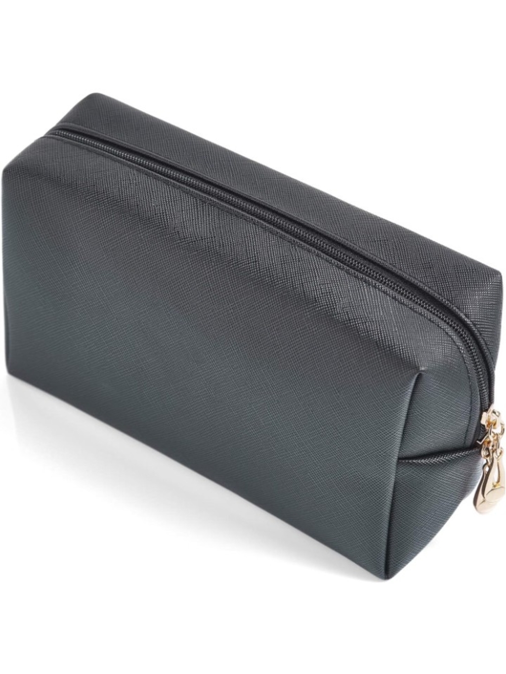 Amazon Women's Black Textured Cosmetic Travel Case with Gold Zipper